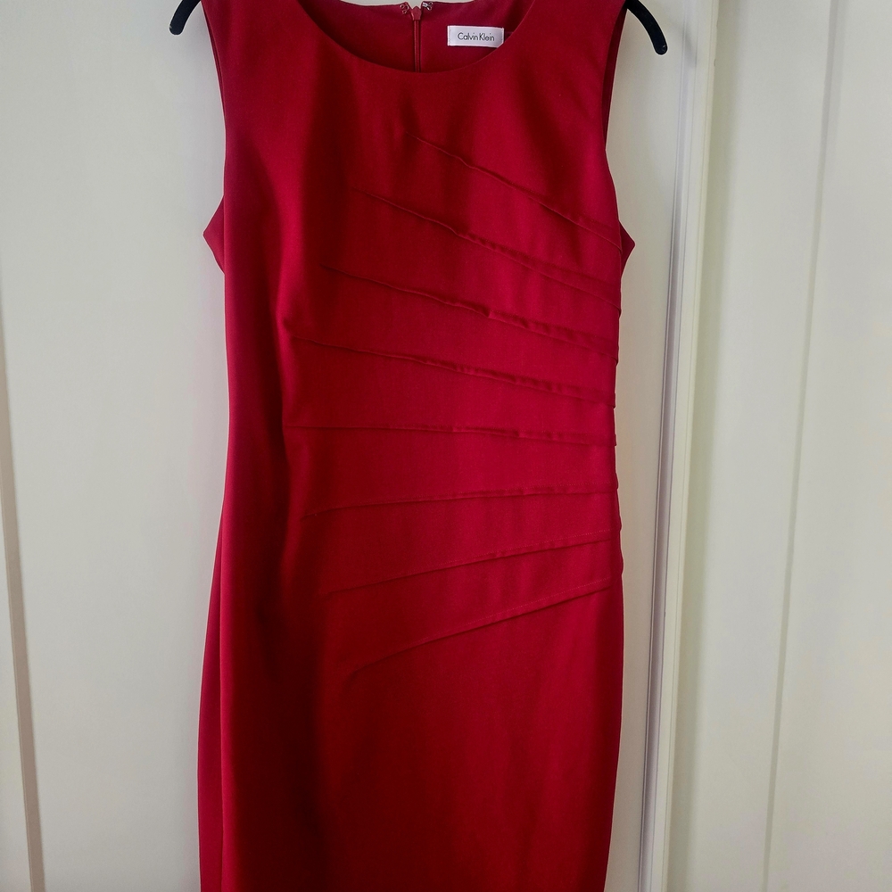 Calvin Klein Bright Red Sleeveless Sheath Midi Dress